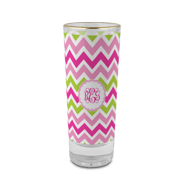 Custom Pink & Green Chevron 2 oz Shot Glass - Glass with Gold Rim (Personalized)