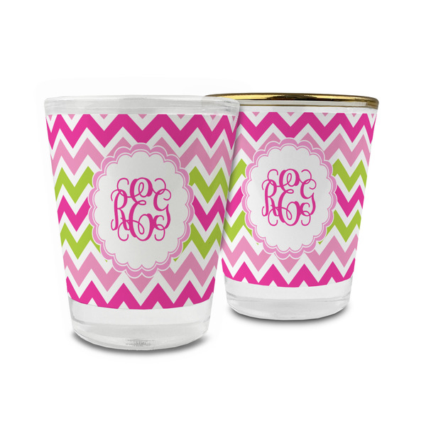 Custom Pink & Green Chevron Glass Shot Glass - 1.5 oz (Personalized)