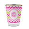Pink & Green Chevron Glass Shot Glass - With gold rim - FRONT