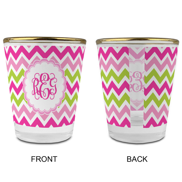 Pink & Green Chevron Glass Shot Glass - with gold rim - APPROVAL
