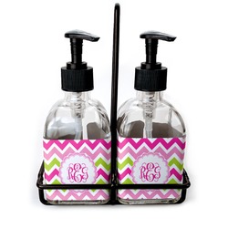 Pink & Green Chevron Glass Soap & Lotion Bottles (Personalized)