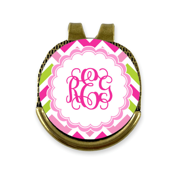Custom Pink & Green Chevron Golf Ball Marker - Hat Clip - Gold