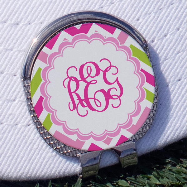 Custom Pink & Green Chevron Golf Ball Marker - Hat Clip
