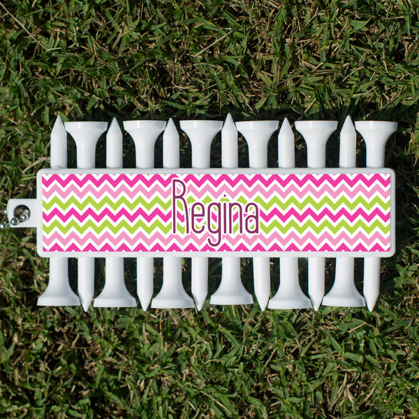 Custom Pink & Green Chevron Golf Tees & Ball Markers Set (Personalized)
