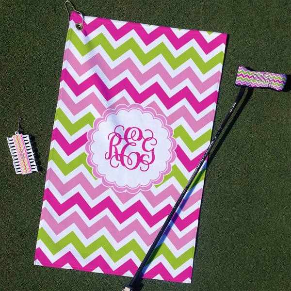 Custom Pink & Green Chevron Golf Towel Gift Set (Personalized)