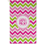Pink & Green Chevron Golf Towel - Poly-Cotton Blend - Small w/ Monograms