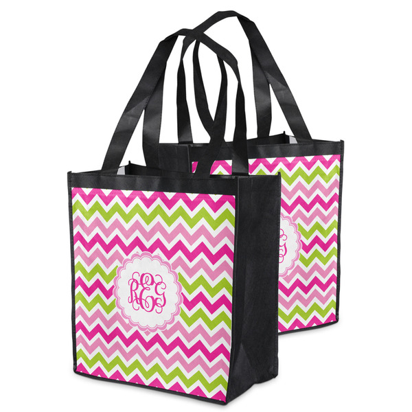 Pink & Green Chevron Grocery Bag - MAIN
