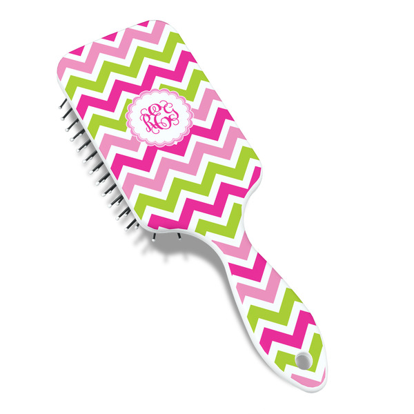 Pink & Green Chevron Hair Brush - Angle View