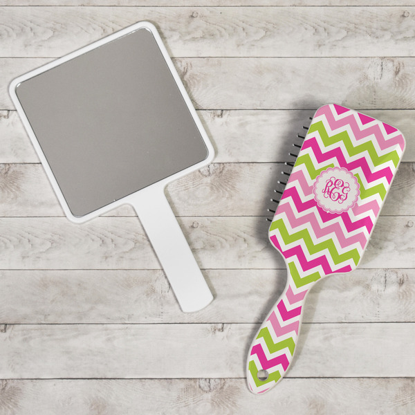 Pink & Green Chevron Hair Brush - In Context