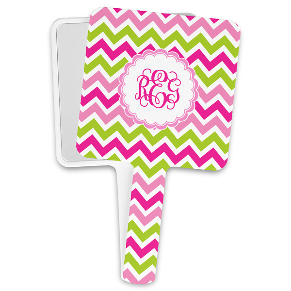 Custom Pink & Green Chevron Hand Mirror (Personalized)