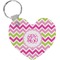 Pink & Green Chevron Heart Plastic Keychain w/ Monogram
