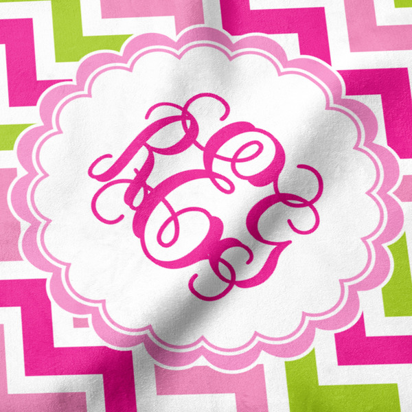 Pink & Green Chevron Hooded Baby Towel- Detail Close Up