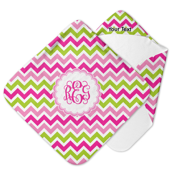 Custom Pink & Green Chevron Hooded Baby Towel (Personalized)