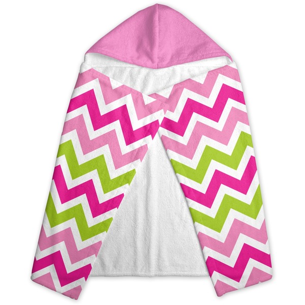 Pink & Green Chevron Hooded Towel - Folded