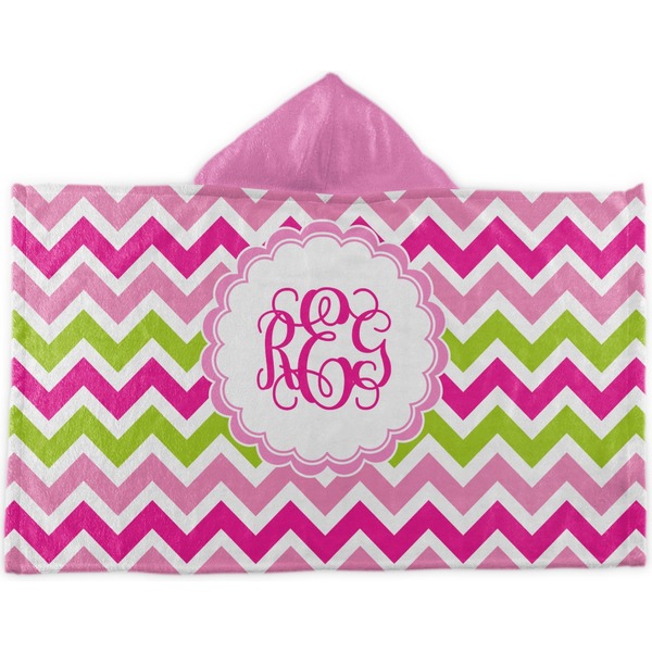 Custom Pink & Green Chevron Kids Hooded Towel (Personalized)
