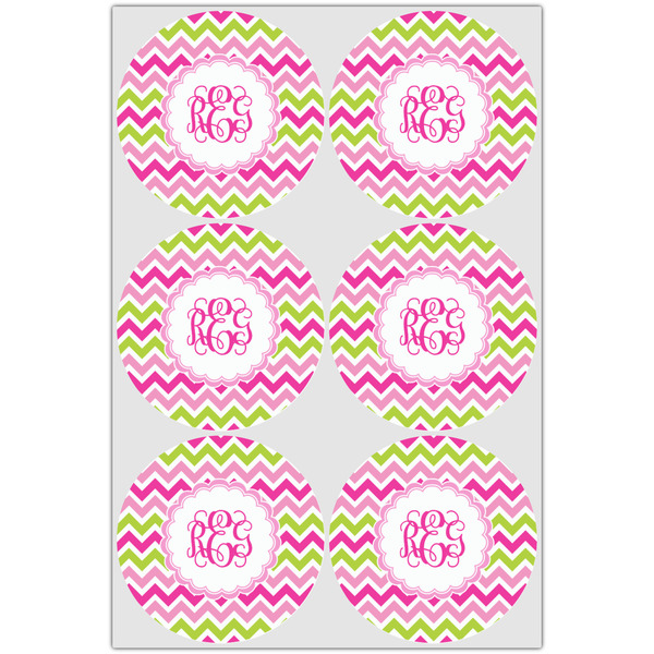 Pink & Green Chevron Icing Circle - Large - Set of 6