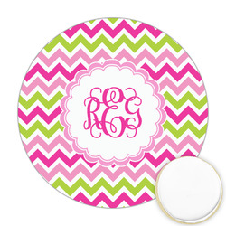 Pink & Green Chevron Printed Cookie Topper - Round (Personalized)