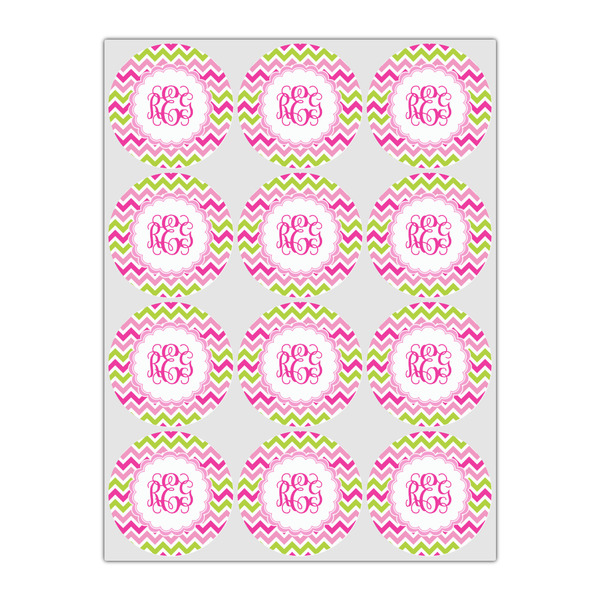 Pink & Green Chevron Icing Circle - Small - Set of 12
