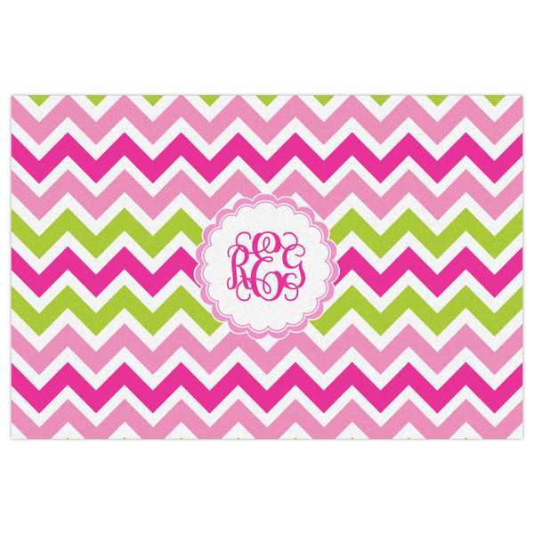 Pink & Green Chevron Indoor / Outdoor Rug - 2'x3' - Front Flat