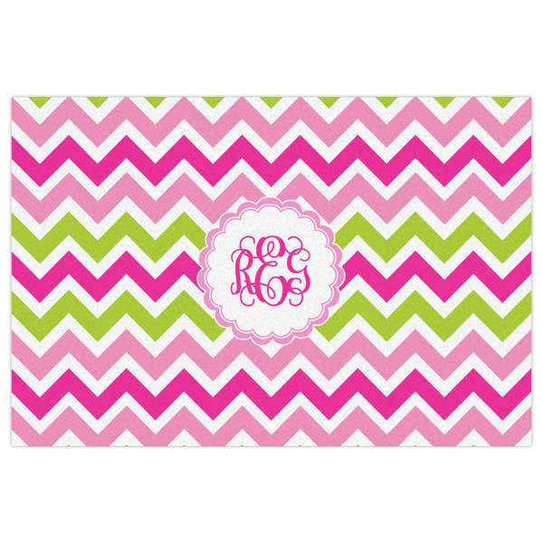Pink & Green Chevron Indoor / Outdoor Rug - 4'x6' - Front Flat