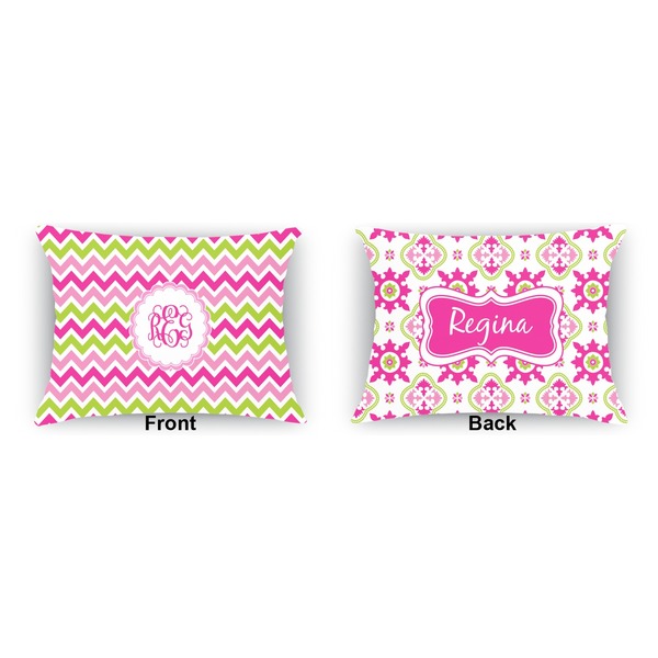 Pink & Green Chevron  Indoor Rectangular Burlap Pillow (Front and Back)