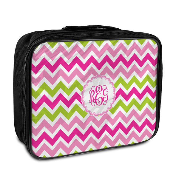 Custom Pink & Green Chevron Insulated Lunch Bag (Personalized)