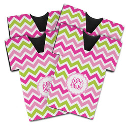 Pink & Green Chevron Jersey Bottle Cooler - Set of 4 (Personalized)