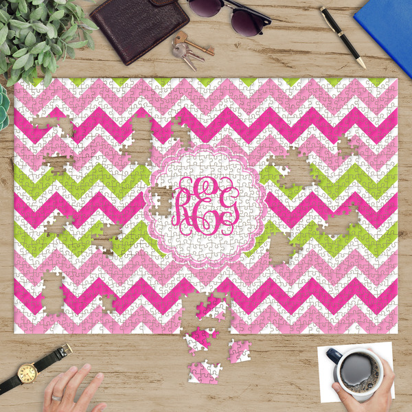 Pink & Green Chevron Jigsaw Puzzle 1014 Piece - In Context