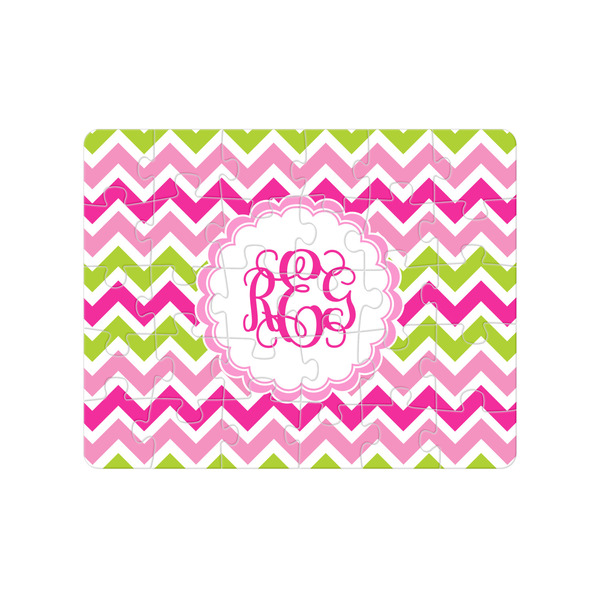 Custom Pink & Green Chevron Jigsaw Puzzles (Personalized)