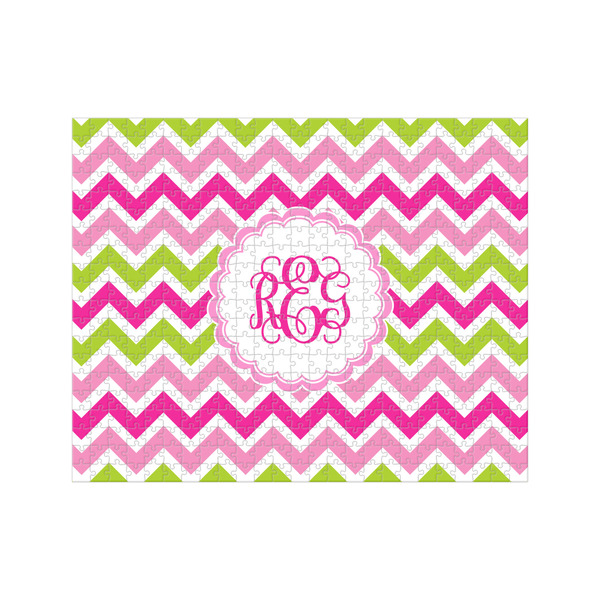 Custom Pink & Green Chevron 500 pc Jigsaw Puzzle (Personalized)