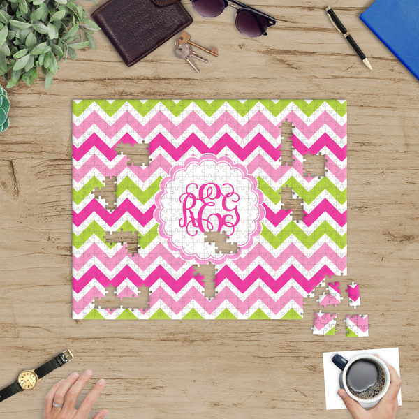 Pink & Green Chevron Jigsaw Puzzle 500 Piece - In Context