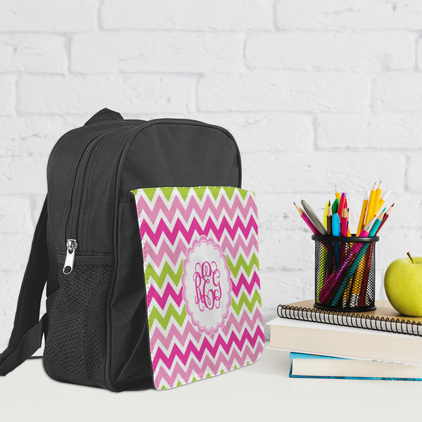 Pink & Green Chevron Kid's Backpack - Lifestyle