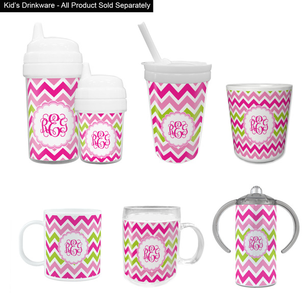 Pink & Green Chevron Kid's Drinkware - Customized & Personalized