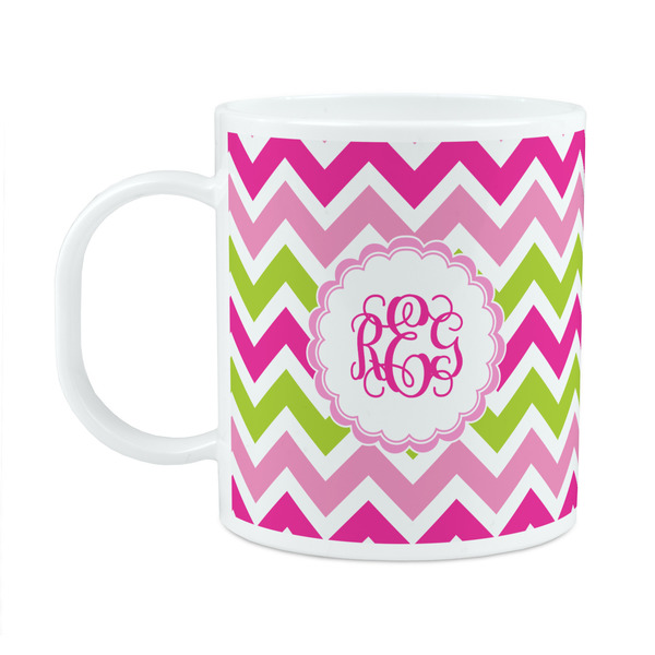 Custom Pink & Green Chevron Plastic Kids Mug (Personalized)