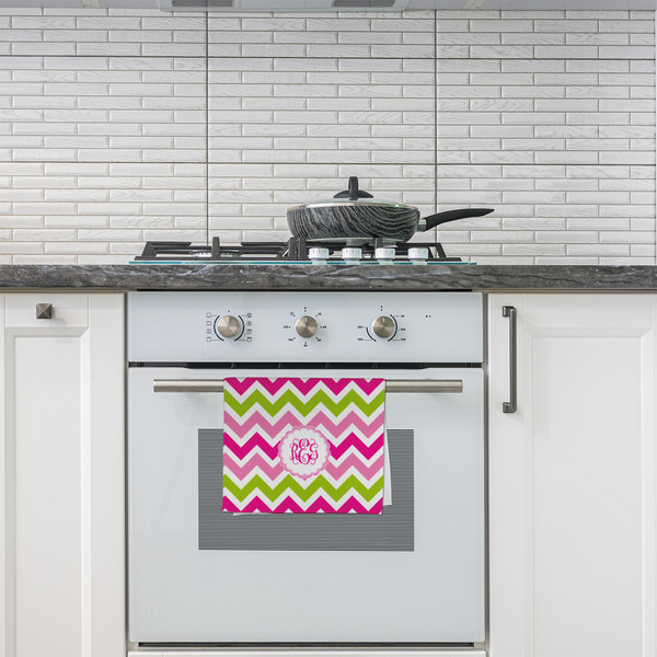 Pink & Green Chevron Kitchen Towel - Poly Cotton - Lifestyle