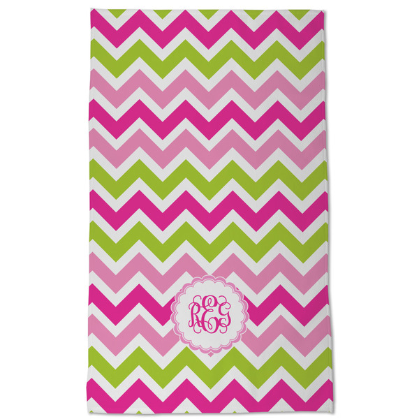 Pink & Green Chevron Kitchen Towel - Poly Cotton - Full Front