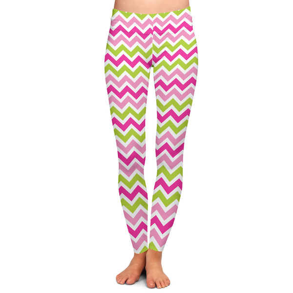 Custom Pink & Green Chevron Ladies Leggings - Large