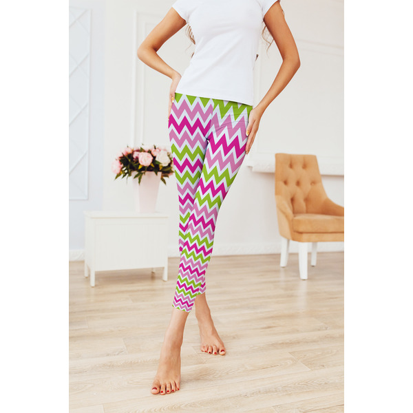 Pink & Green Chevron Ladies Leggings - LIFESTYLE 2
