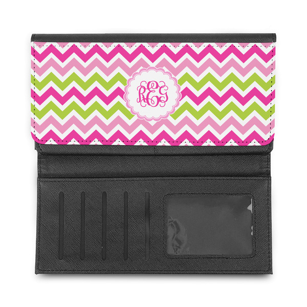 Pink & Green Chevron Ladies Wallet - Half Way Open