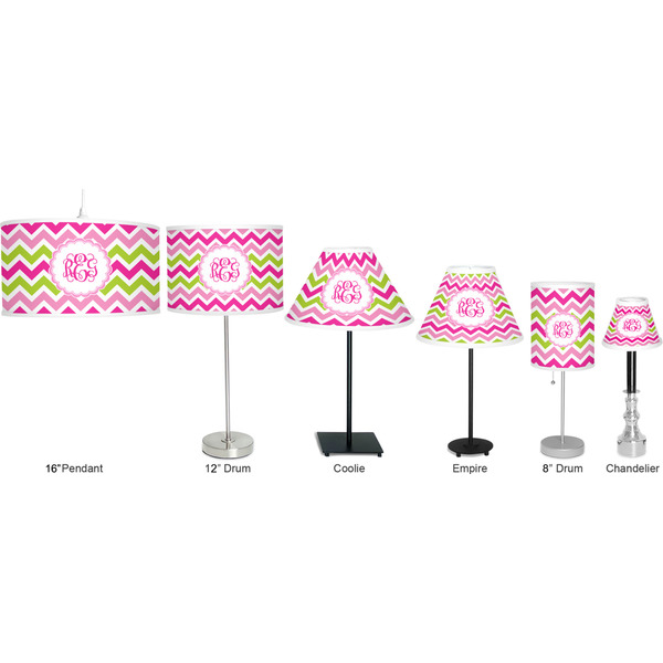 Pink & Green Chevron Lamp Full View Size Comparison