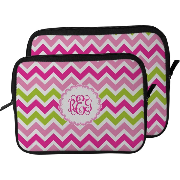 Pink & Green Chevron Laptop Sleeve (Size Comparison)