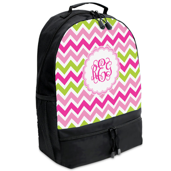 Custom Pink & Green Chevron Backpacks - Black (Personalized)
