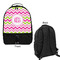 Pink & Green Chevron Large Backpack - Black - Front & Back View