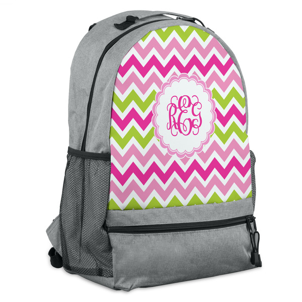 Custom Pink & Green Chevron Backpack - Grey (Personalized)