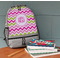 Pink & Green Chevron Large Backpack - Gray - On Desk