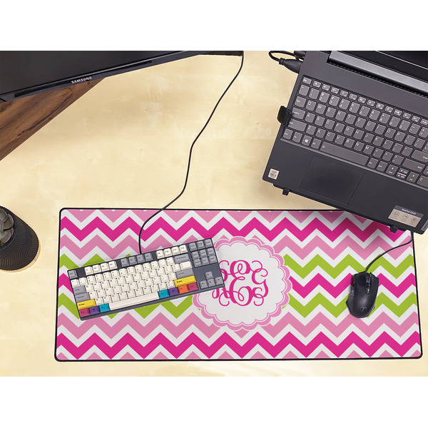 Pink & Green Chevron Large Gaming Mats - LIFESTYLE