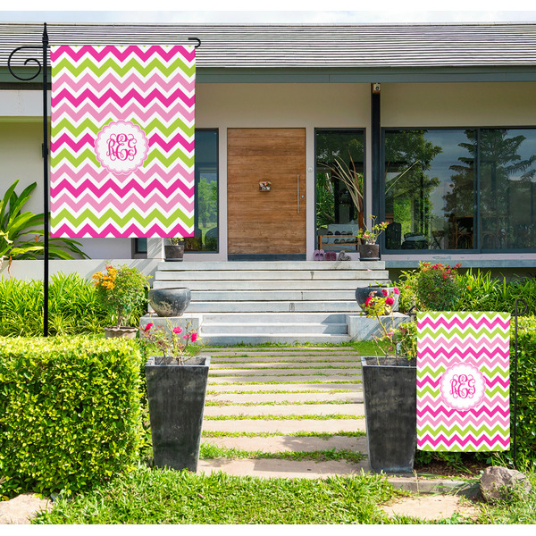 Custom Pink & Green Chevron Large Garden Flag - Single Sided (Personalized)