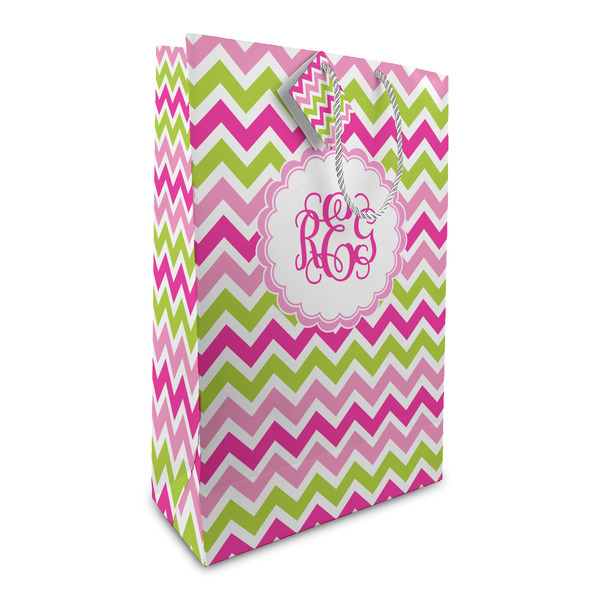 Custom Pink & Green Chevron Large Gift Bag (Personalized)