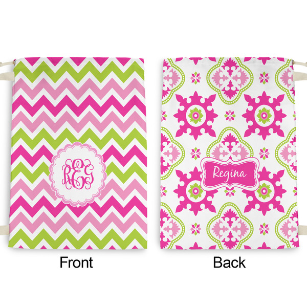 Pink & Green Chevron Large Laundry Bag - Front & Back View