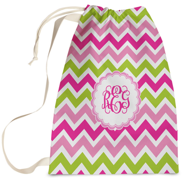 Custom Pink & Green Chevron Laundry Bag - Large (Personalized)